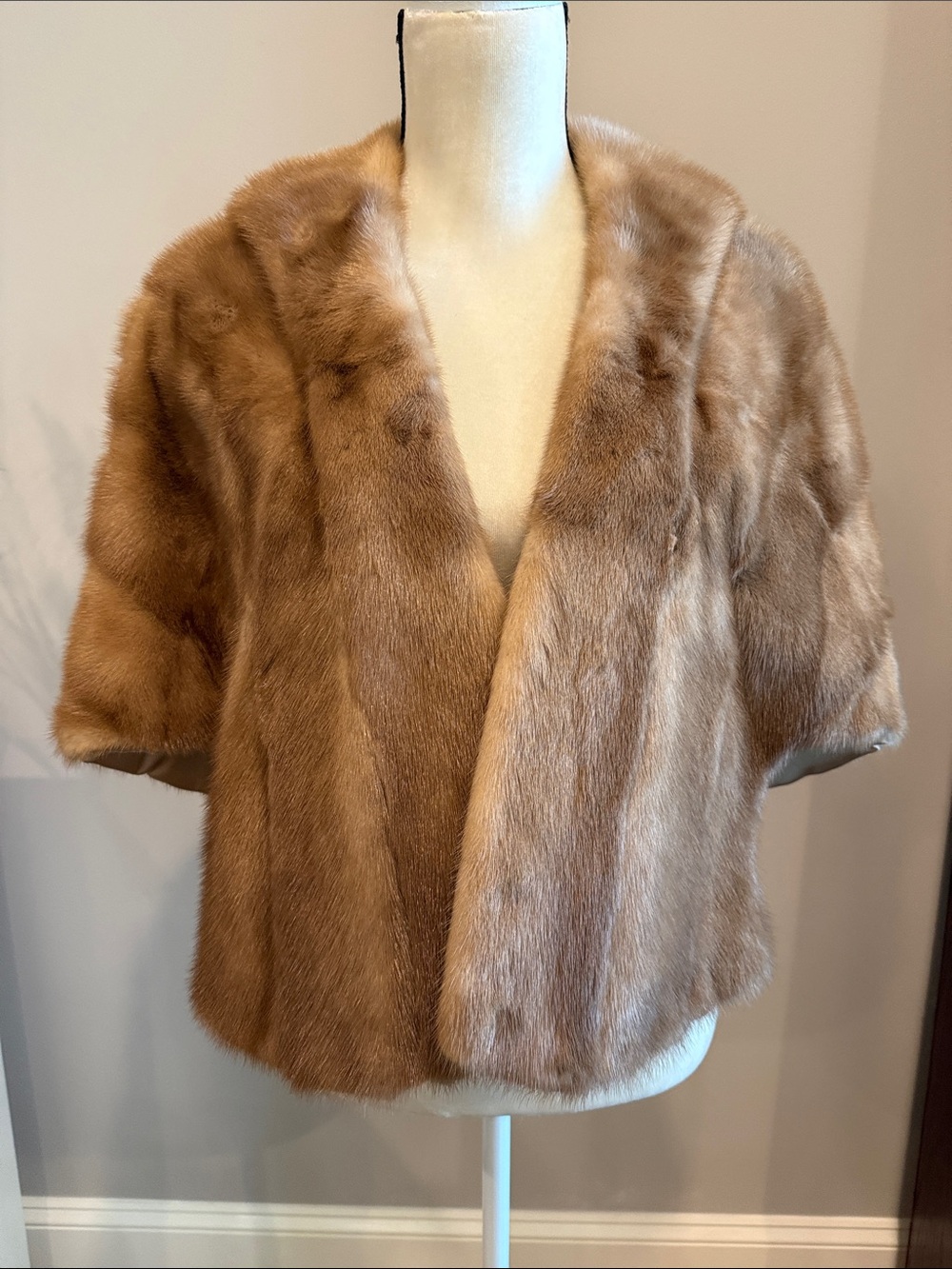 Vintage Mink Fur Stole Capelet Light Brown